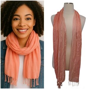 Women’s Lightweight Orange Ombre Scarf Wrap Shawl – Soft Crinkle Fabric